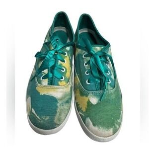 Keds Tie Dyed Blue Green Ribbon Laces Hippie‎ Cool Sneakers Size 8.5
